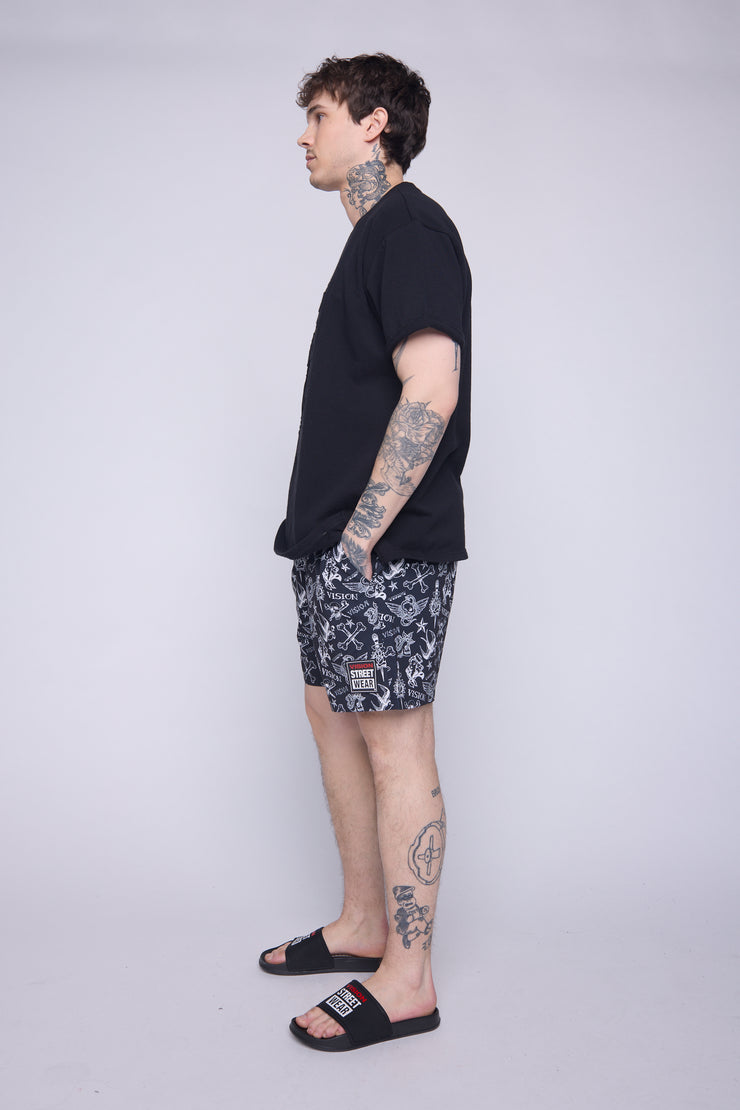 Aop Tattoo Swim Shorts - Black