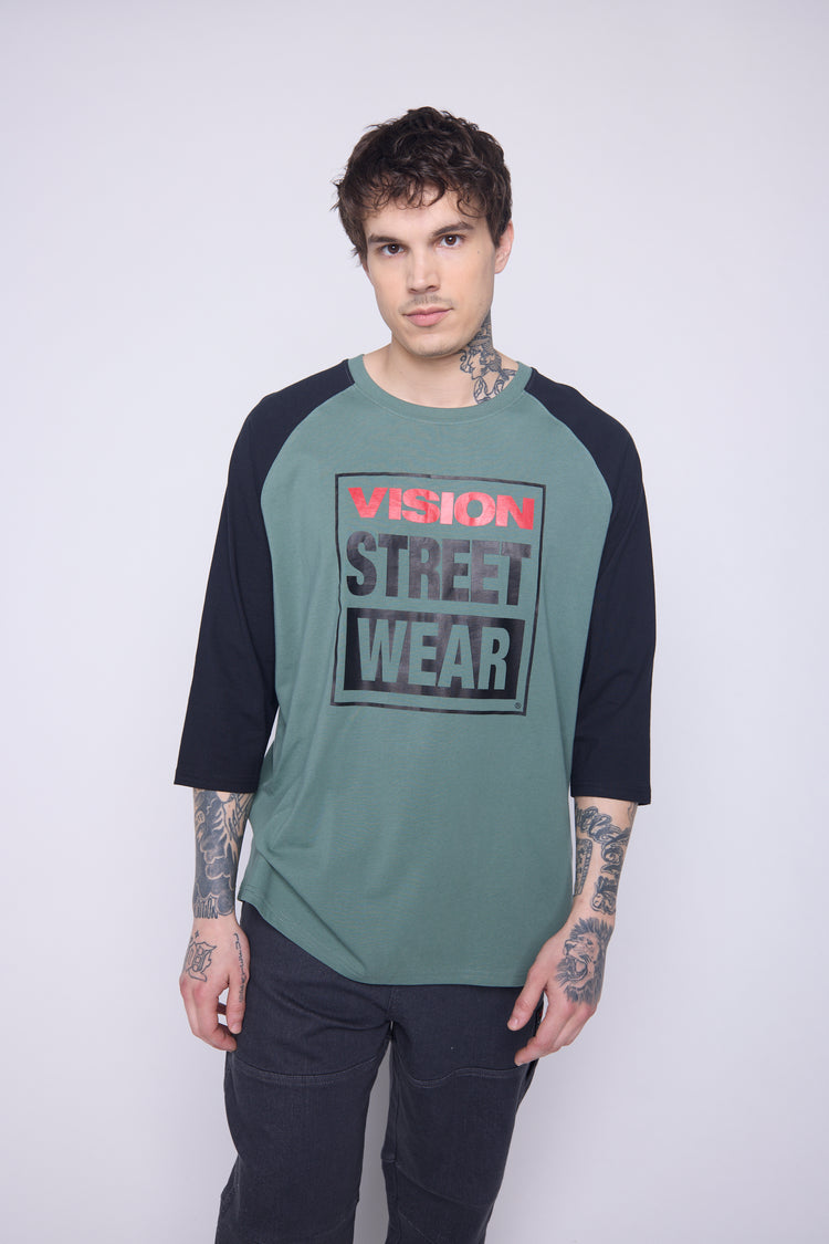 Vision Street Wear 3/4 Raglan Sleeve Box Logo Print Moss