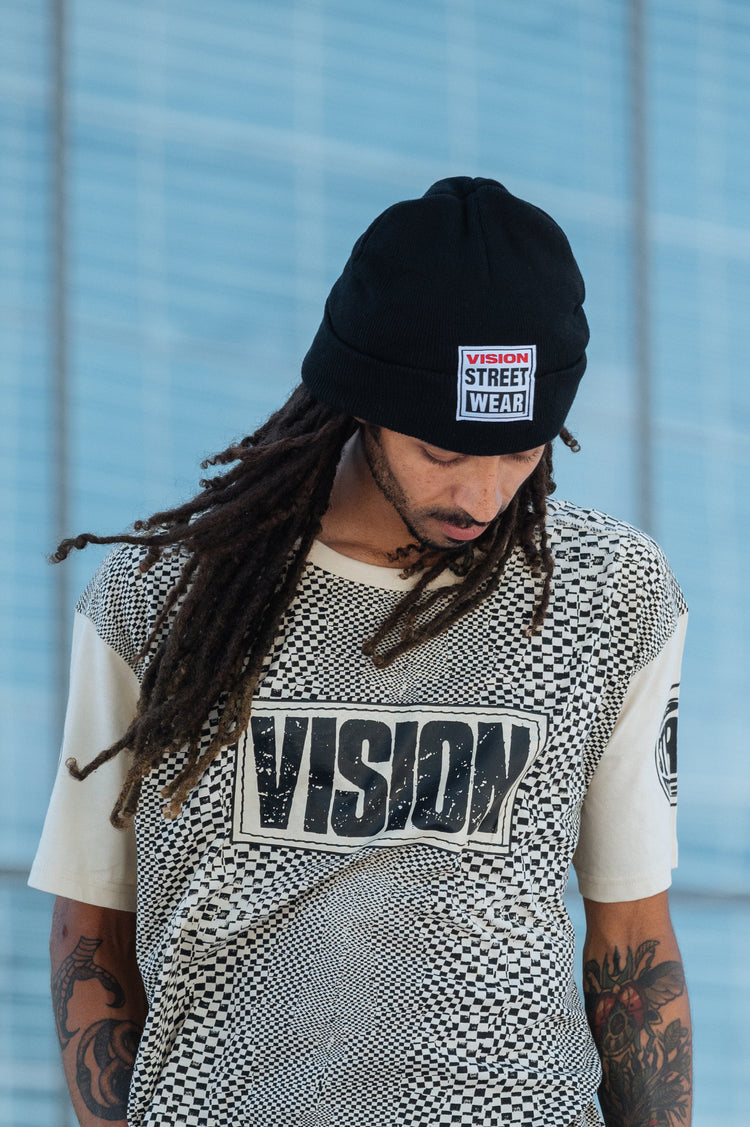 Vision Street Wear Cuffed Skateboard Beanie With Large Logo Patch Black
