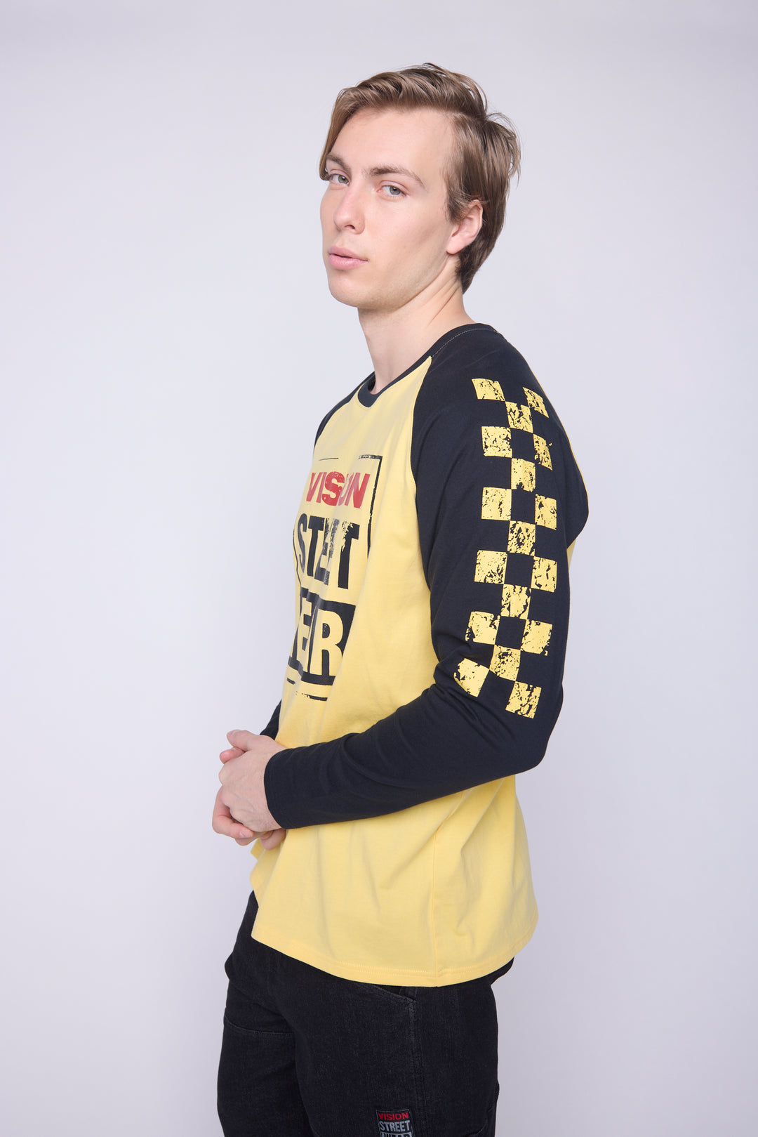 Checker Print Sleeve Logo T-Shirt - Yellow/Black
