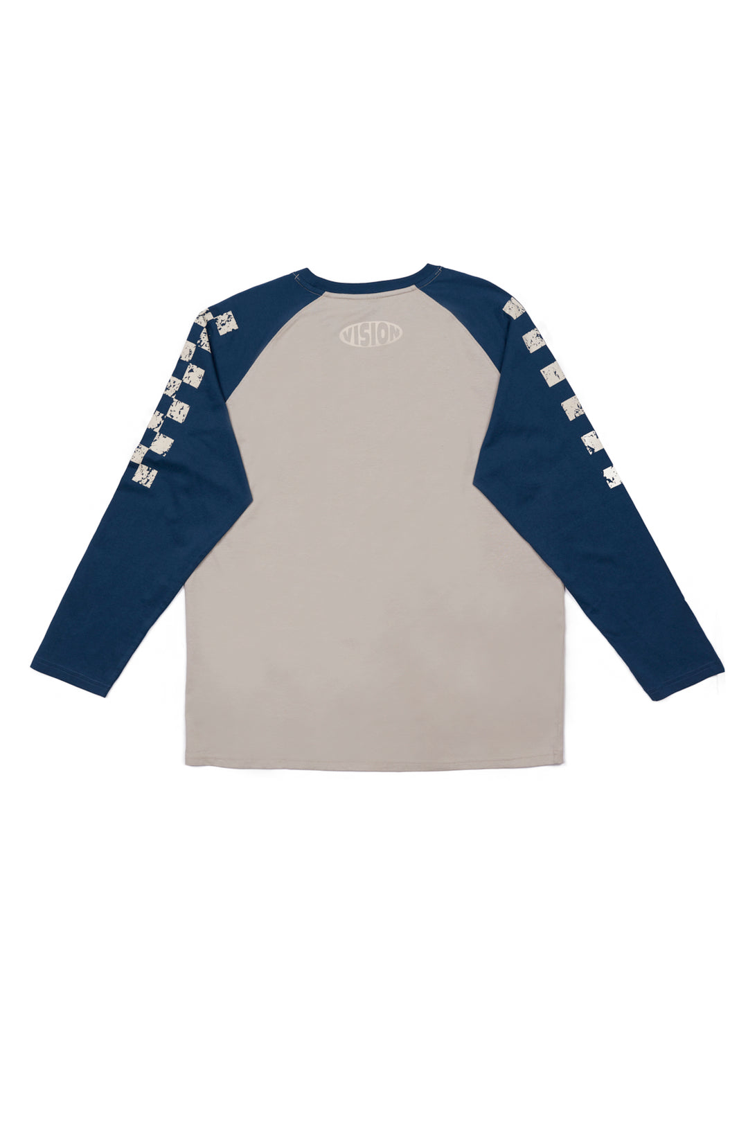 Checker Print Sleeve Logo T-Shirt - Mushroom/Navy