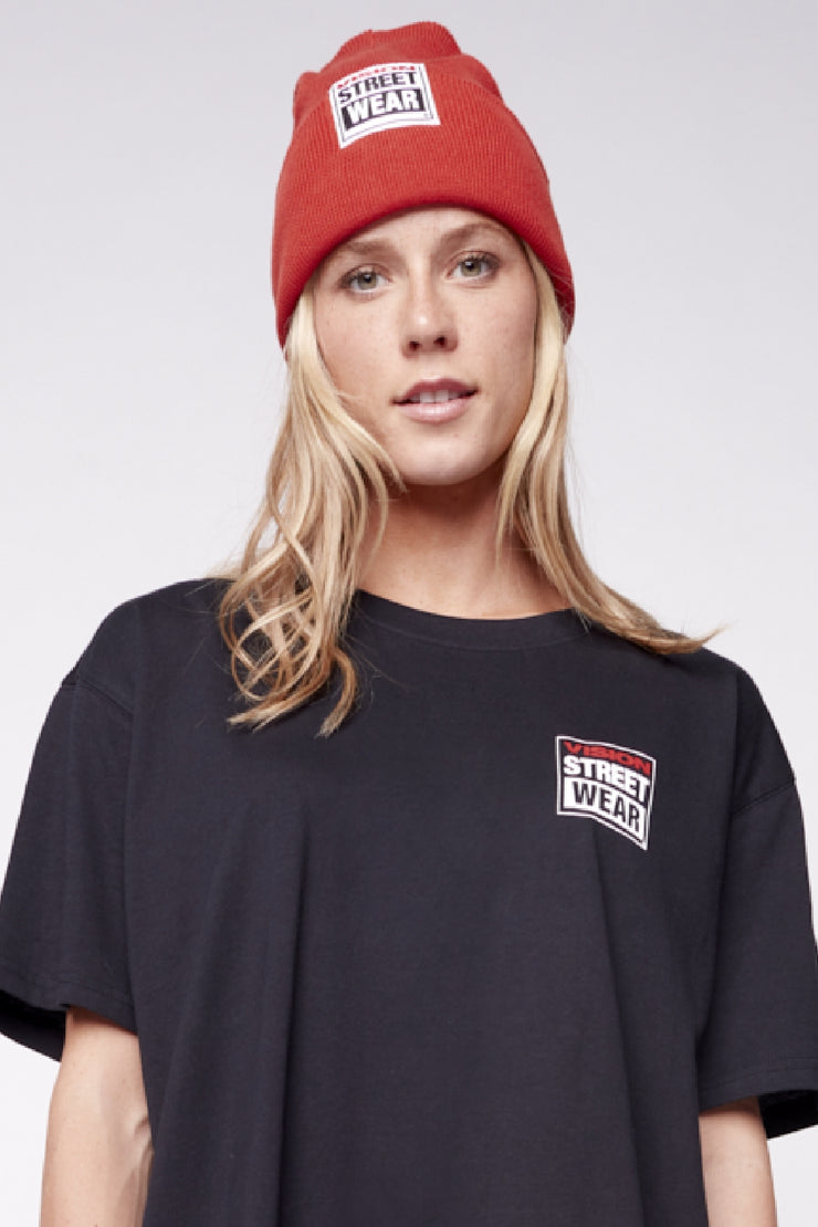 Cuffed Beanie With Large Logo Patch - Red